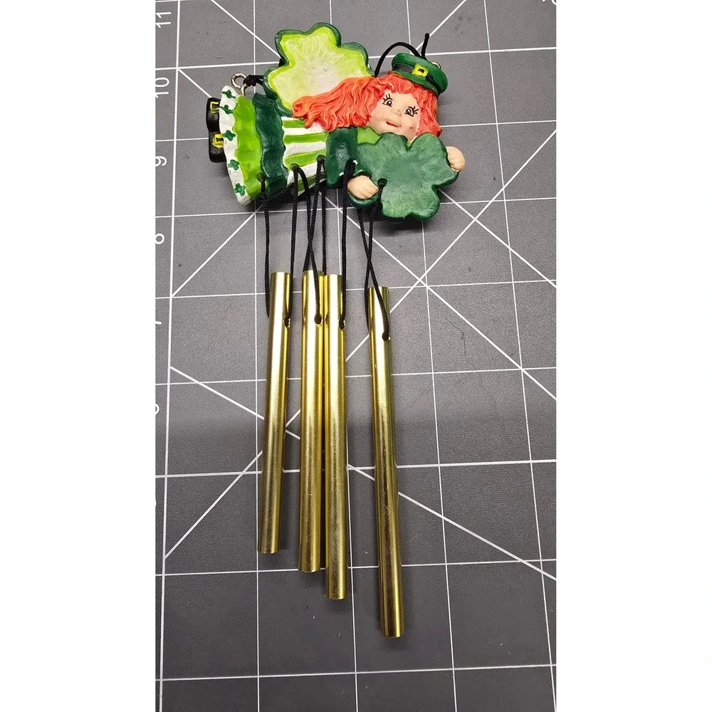 Vintage St Patricks Day Leprechaun Girl Wind Chime Ornament Clover Irish Decor